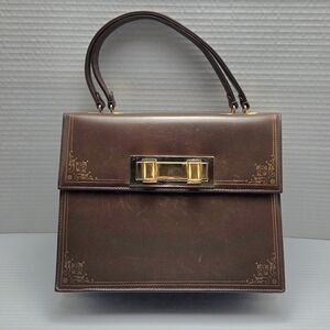 Vintage Firenze 1970 Kelly Purse/Handbag Italian Leather Brown w/Gold Accents